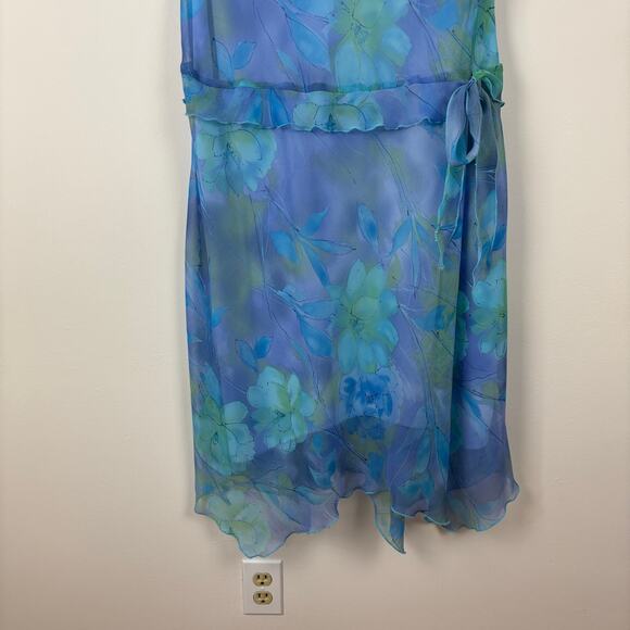 Y2K Fairy Ethereal Midi Dress 14W blue green floral sheer overlay feminine soft - Picture 7 of 10